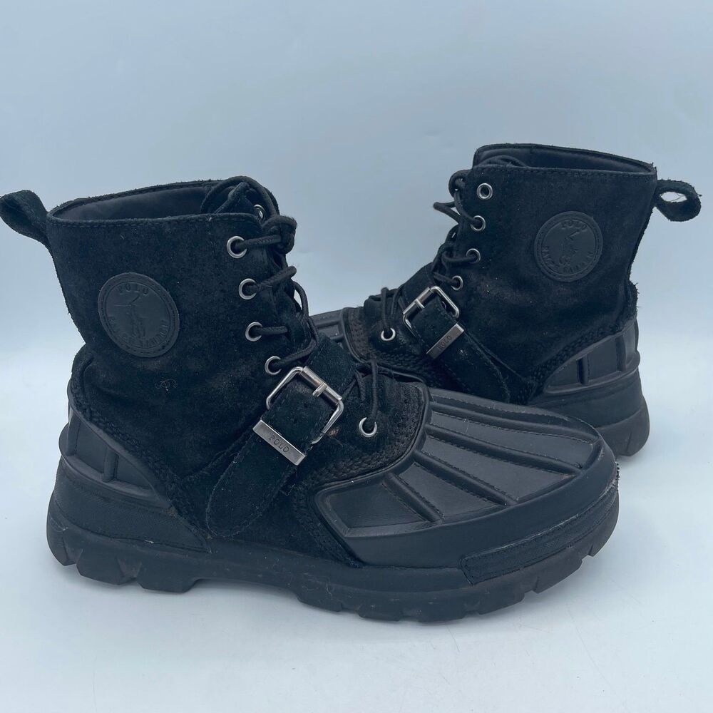 Black Boys Size 7 Buckle Polo Ralph Lauren OSLO Waterproof Leather Suede Boots